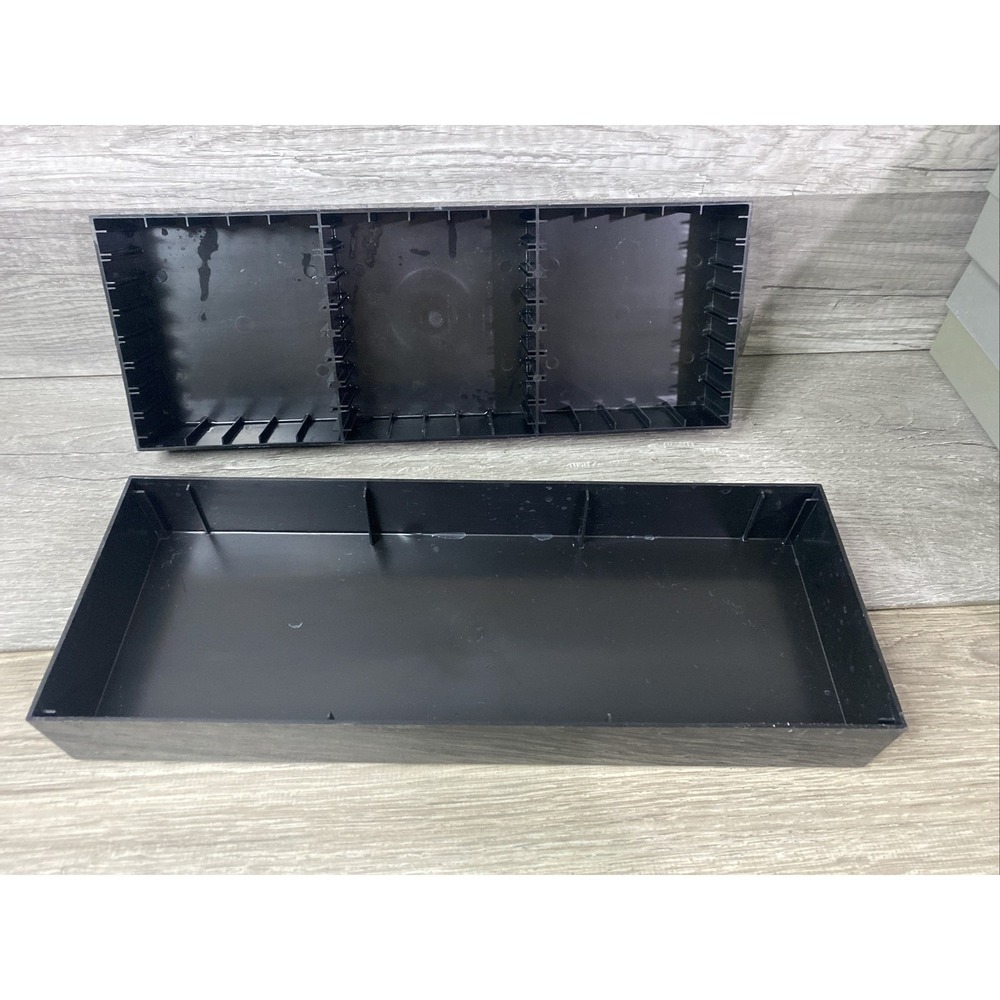 Vintage Discwasher Black Plastic Cassette Tape Storage Box Case Slotted Logo